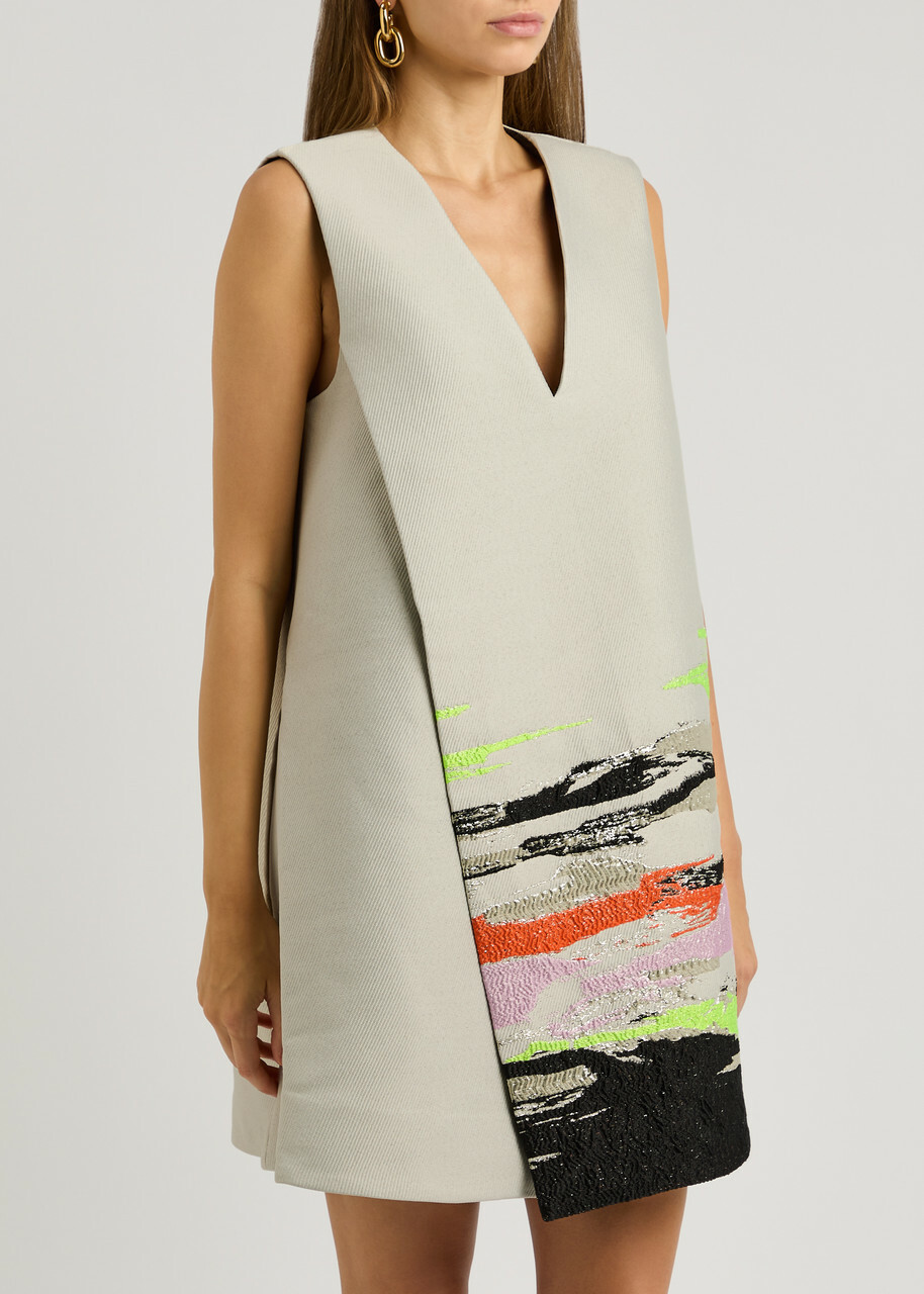 Stine Goya Tamar Metallic-jacquard Twill Mini Dress Grey