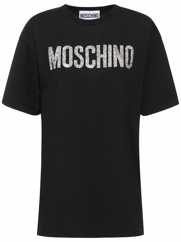 Photo: MOSCHINO - Jersey Strass Logo Regular T-shirt