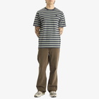 Maison Kitsuné Men's Profile Fox Patch Striped Comfort T-Shirt in Soft Teal/Bay Leaf/Cirrus Blue