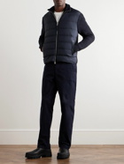 Moncler - Leather-Trimmed Quilted Shell and Ribbed Cotton and Wool-Blend Down Jacket - Blue
