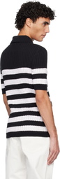 Balmain Black & White Marinière Ribbed Cotton Knit Polo