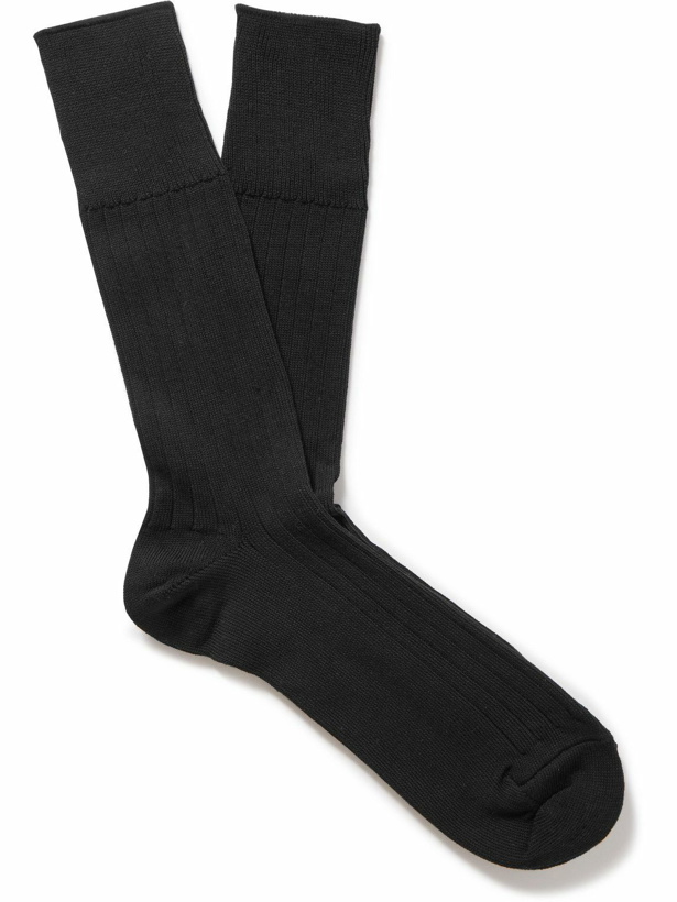 Photo: Mr P. - Ribbed Stretch Cotton-Blend Socks