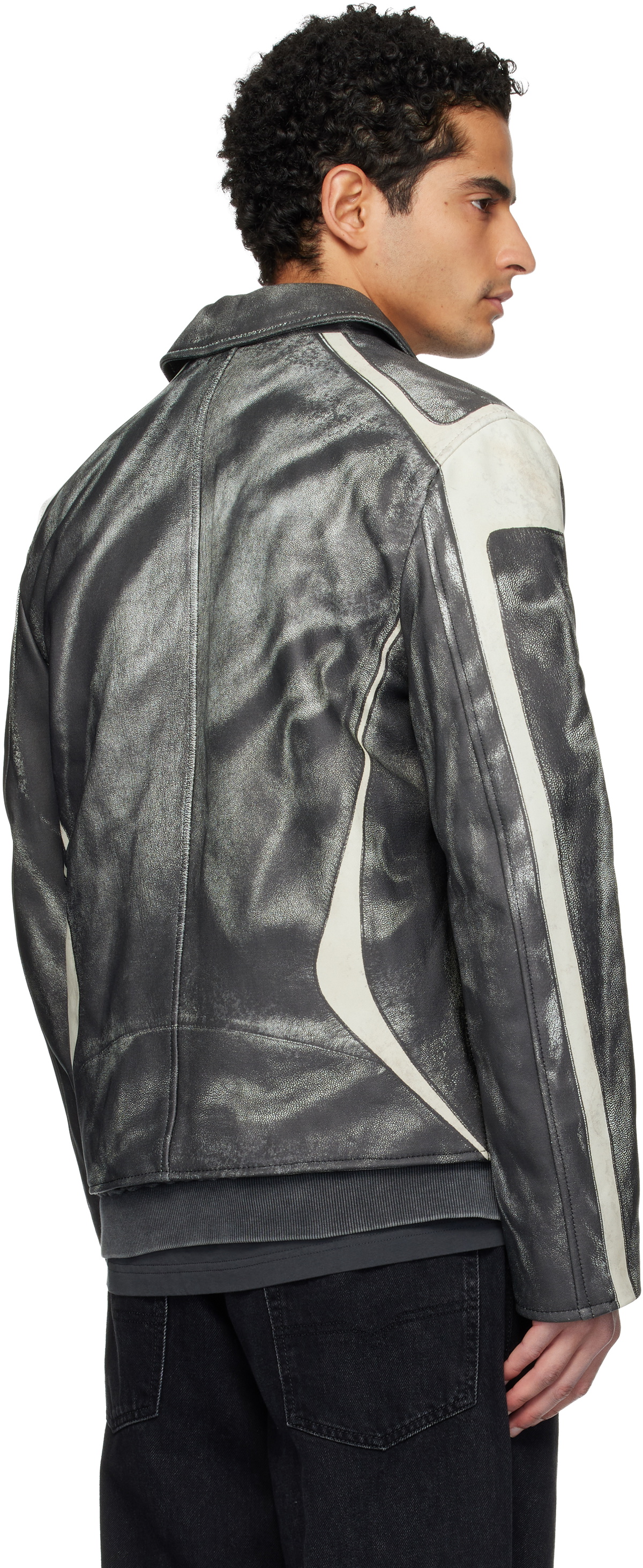Diesel Black & Off-White L-Amar-Enbi Leather Jacket