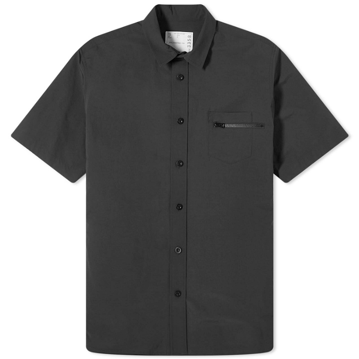 Photo: Sacai Men's Matte Taffeta Zip Short Sleeve Shirt in Black