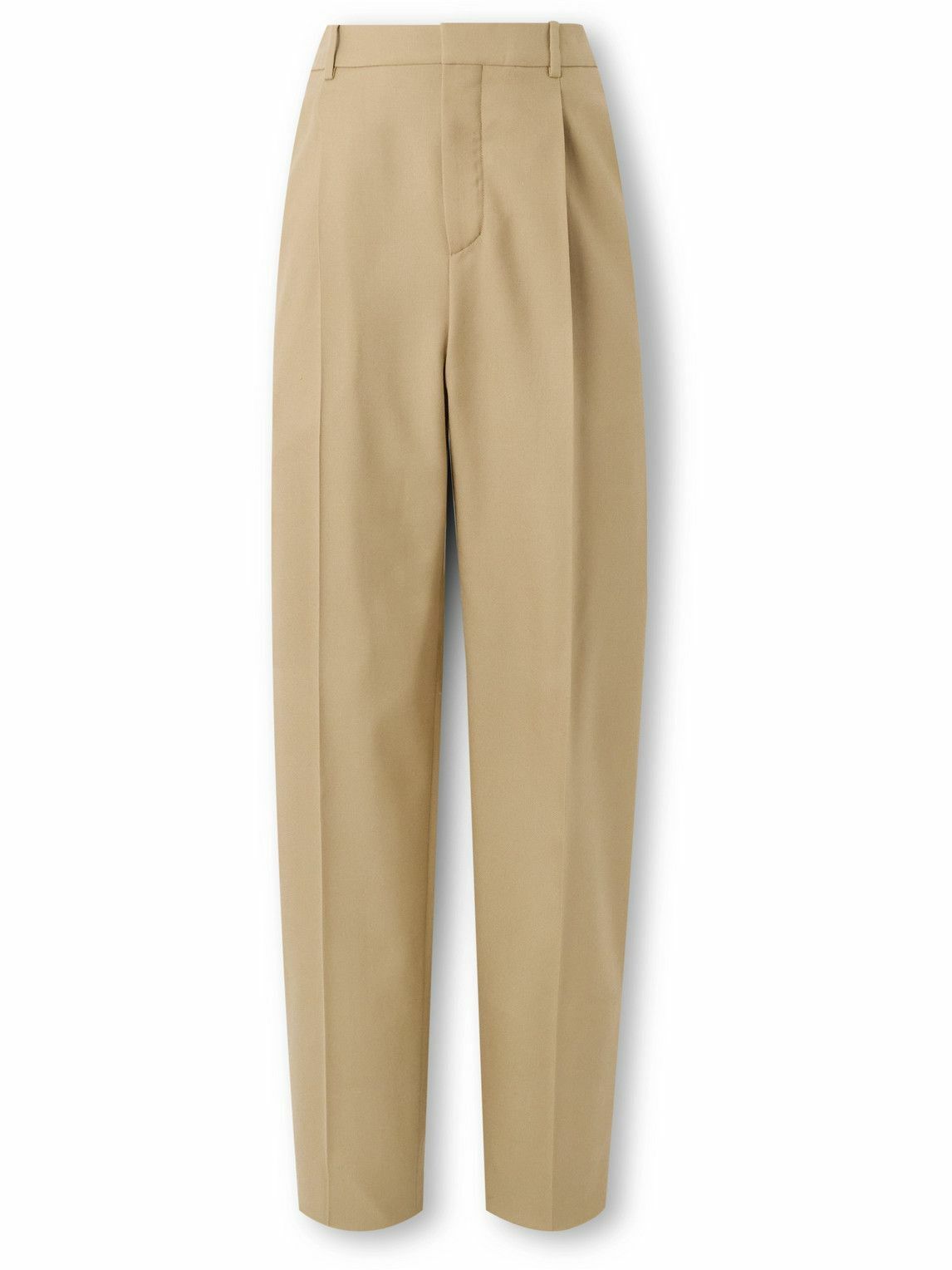 SAINT LAURENT - Tapered Pleated Grain de Poudre Wool Trousers - Neutrals