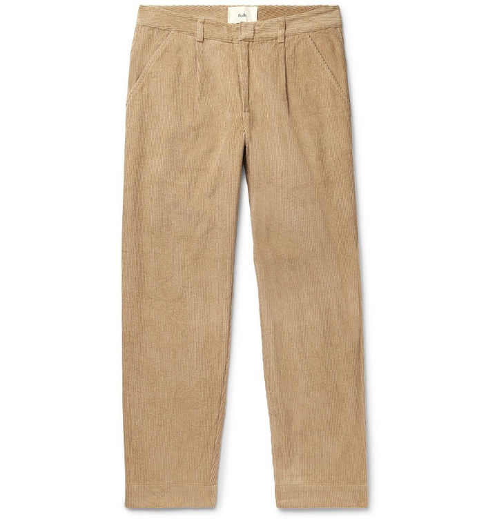 Photo: Folk - Signal Tapered Pleated Cotton-Corduroy Trousers - Beige