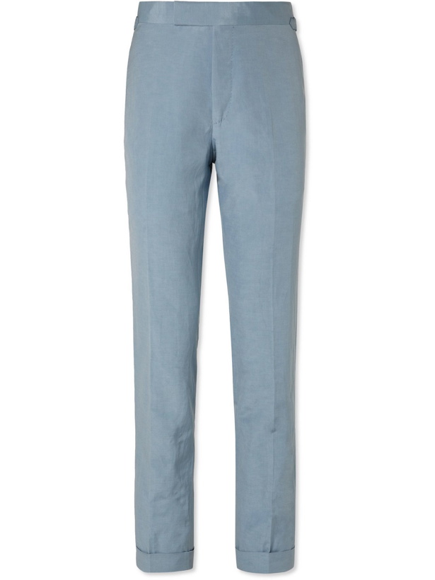 Photo: TOM FORD - Shelton Slim-Fit Silk and Linen-Blend Suit Trousers - Blue