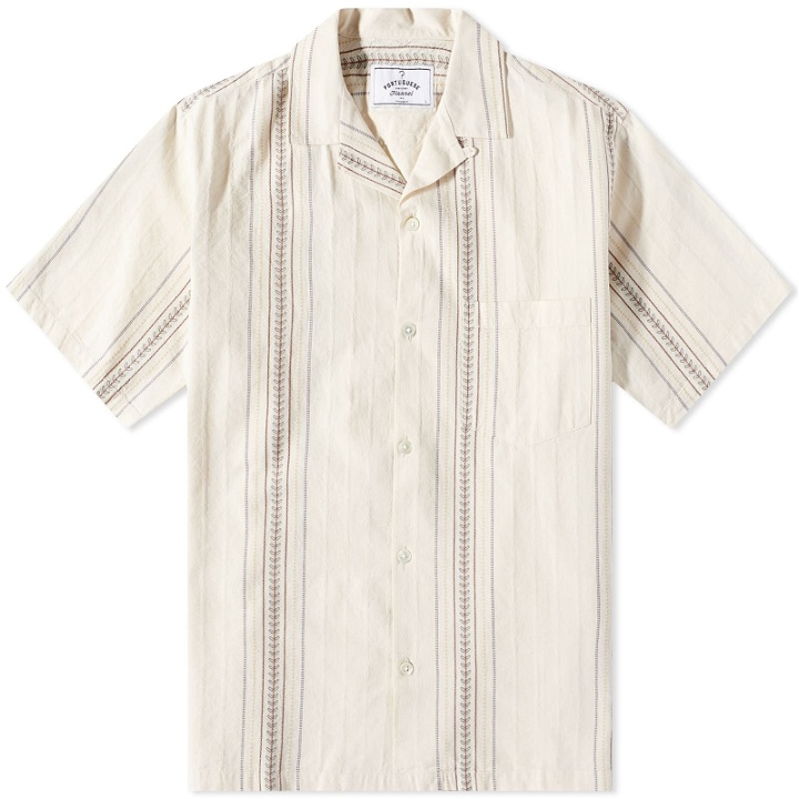 Photo: Portuguese Flannel Men's Tapestry Embroidered Vacation Shirt in Beige