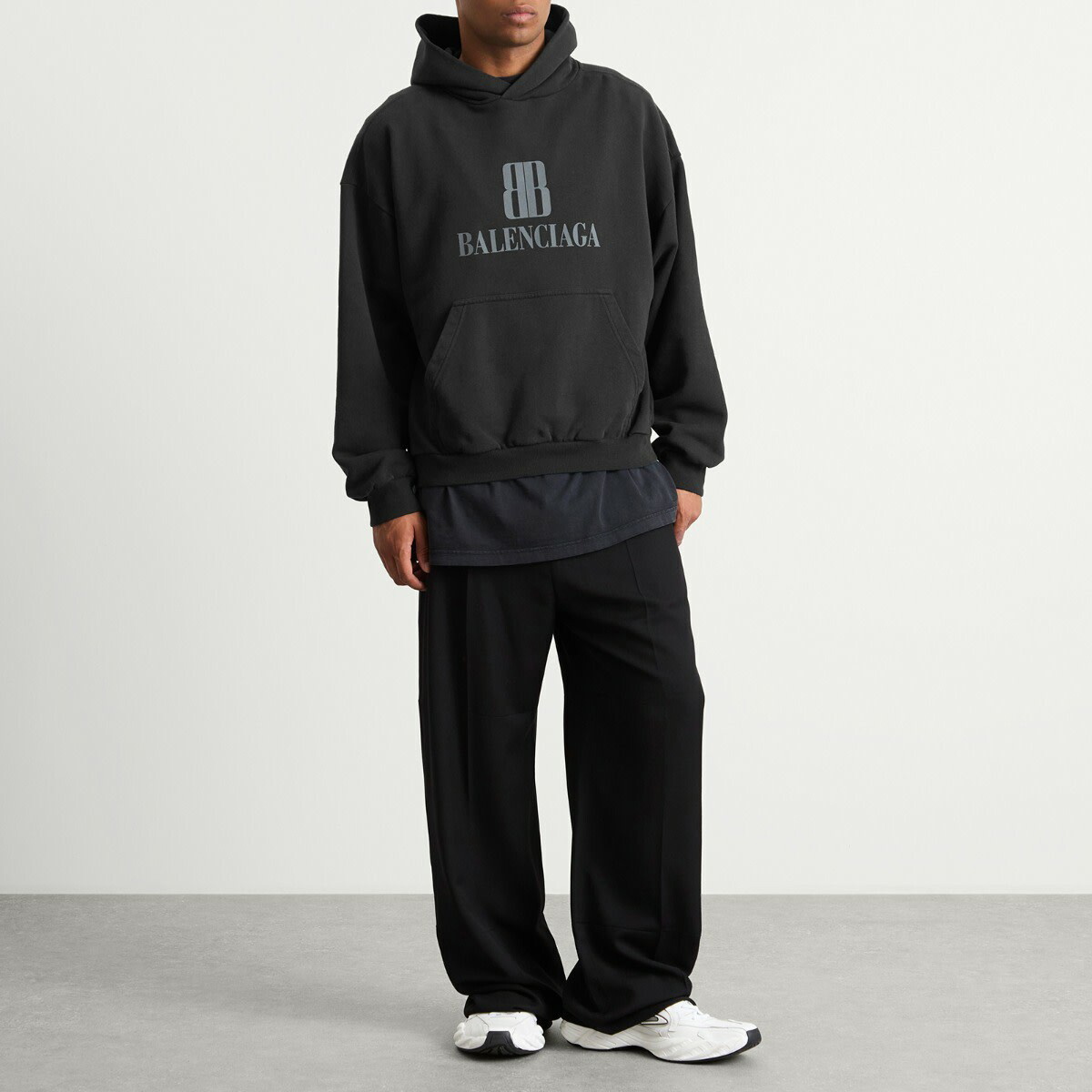 Balenciaga Men's Nano BB Logo Dry Molleton Medium Fit Hoodie