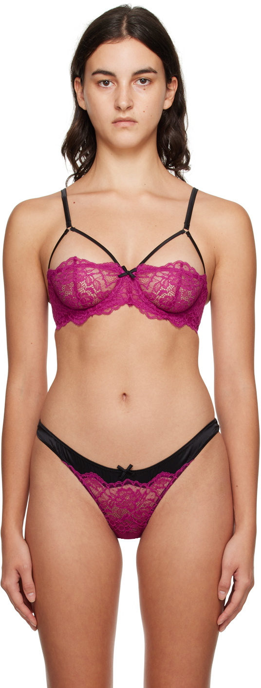 fleur du mal Roxy Lace Half Cup Bra in Magenta