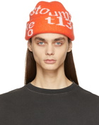 Acne Studios Orange Rib Knit Logo Beanie