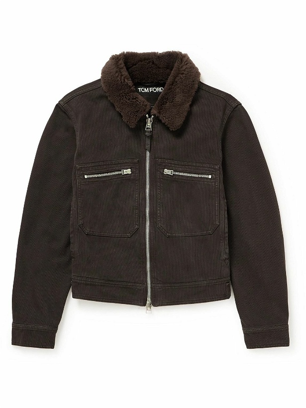 Photo: TOM FORD - Bedford Shearling-Trimmed Cotton-Corduroy Trucker Jacket - Brown