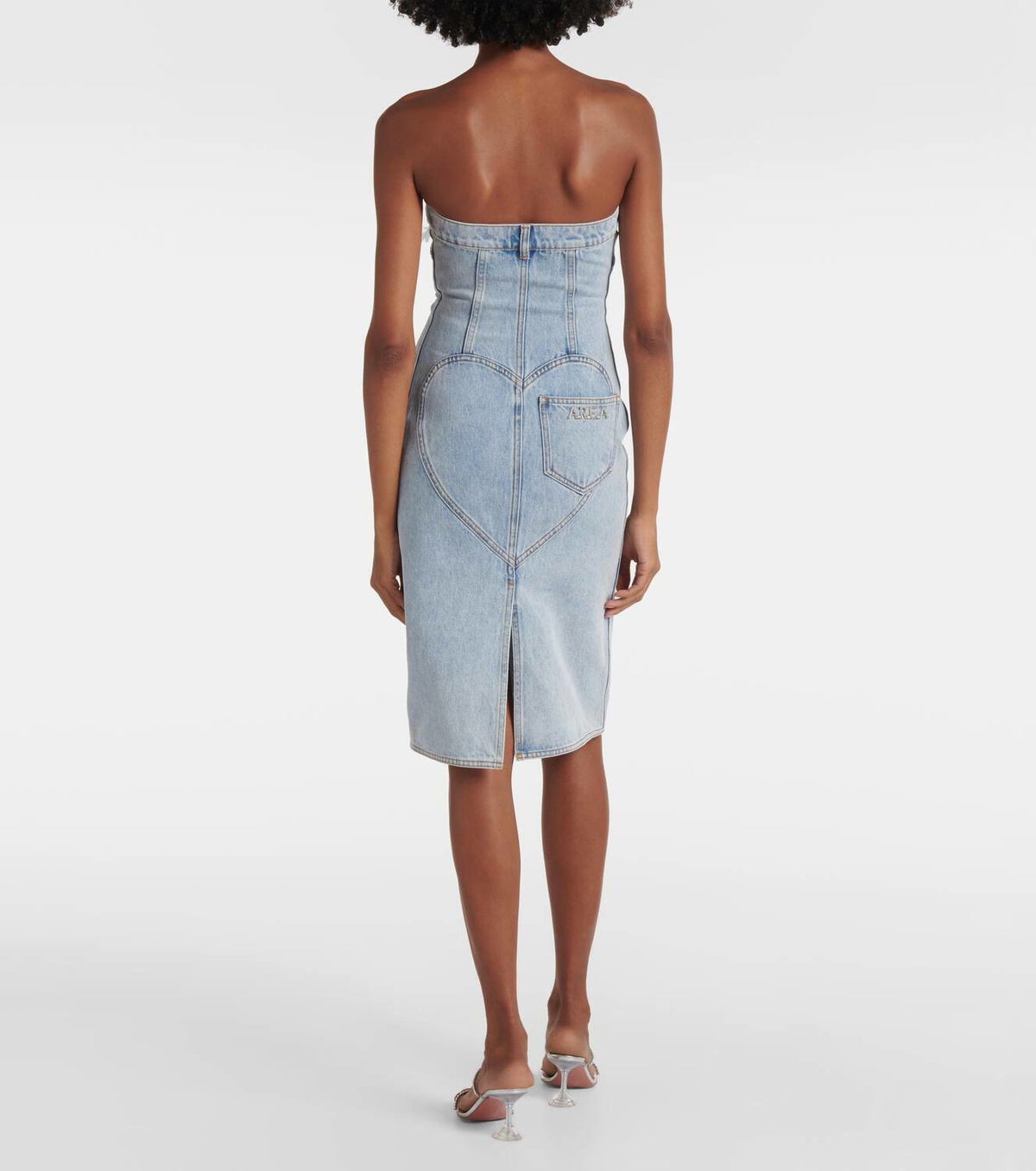 Area Floral-appliqué denim midi dress