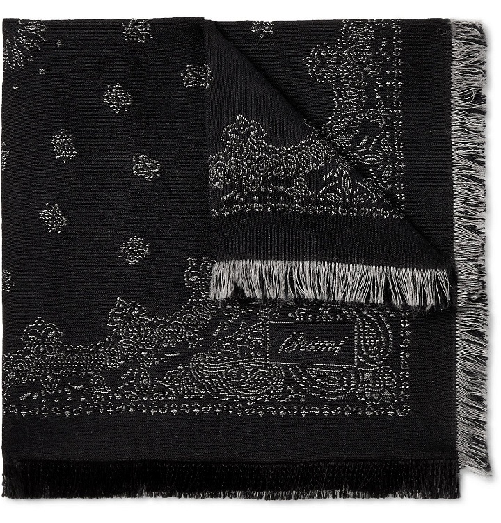 Photo: Brioni - Fringed Paisley-Jacquard Wool and Silk-Blend Pocket Square - Black