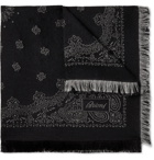 Brioni - Fringed Paisley-Jacquard Wool and Silk-Blend Pocket Square - Black