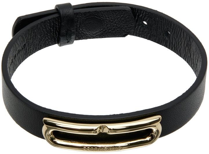 Photo: Ferragamo Black Leather Gancini Accent Bracelet