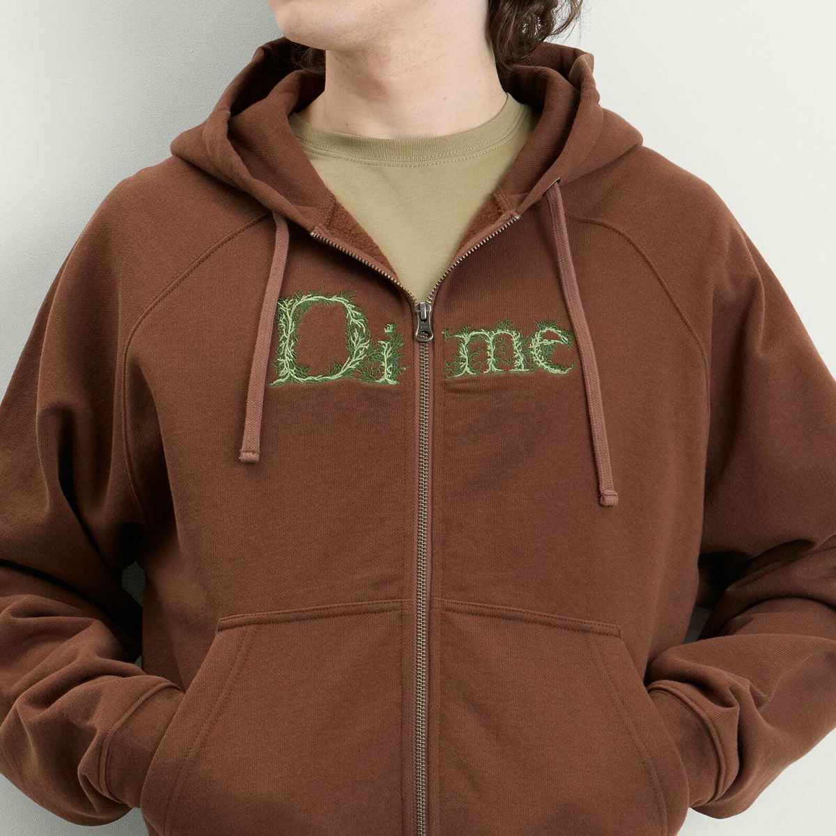 Dime Men's Classic Veins Zip Hoodie in Brown