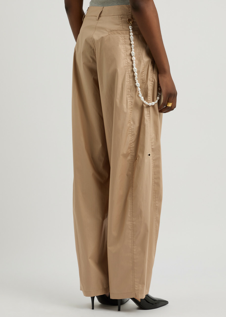 Darkpark Phebe Pearl-embellished Cotton-poplin Trousers Camel DARKPARK