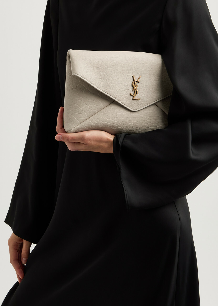 Saint Laurent Cassandre Large Grained Leather Pouch - Light Beige