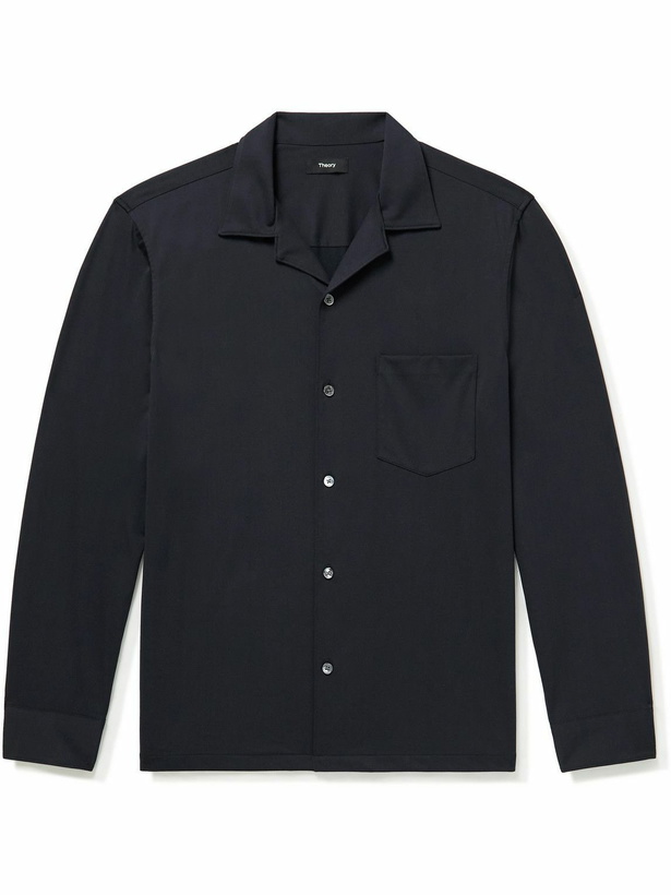 Photo: Theory - Noll Camp-Collar Cotton-Blend Shirt - Blue