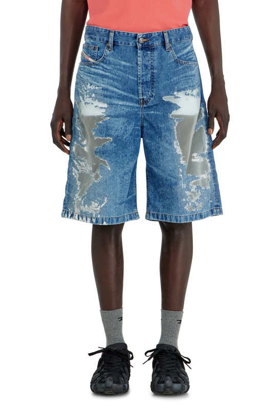 Photo: Diesel Shorts in devoré denim - Denim short pants - Unisex - Blue
