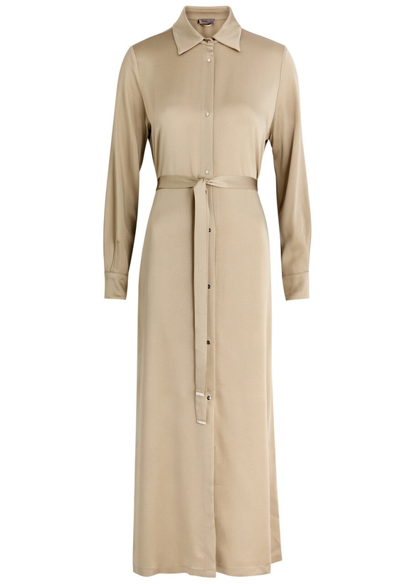 Photo: Herno Belted Satin Midi Shirt Dress Cream