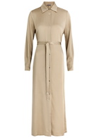 Herno Belted Satin Midi Shirt Dress Cream