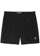 Stone Island Logo Crinkled Nylon Swim Shorts Black