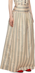 Bode Beige Antique Stripe Stowe Midi Skirt