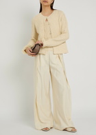 Emporio Armani Fringed Cotton-blend Crochet Cardigan Cream