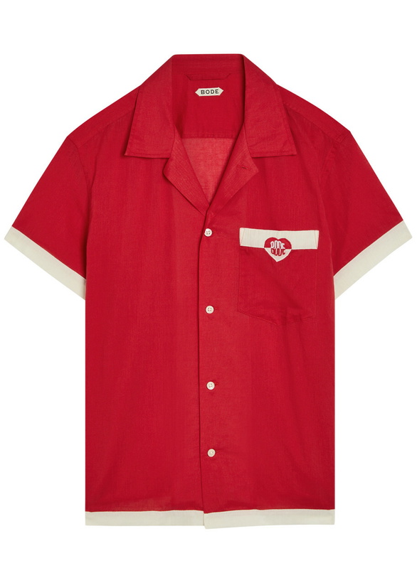 Photo: Bode Heart Deco Embroidered Cotton Shirt Red And White