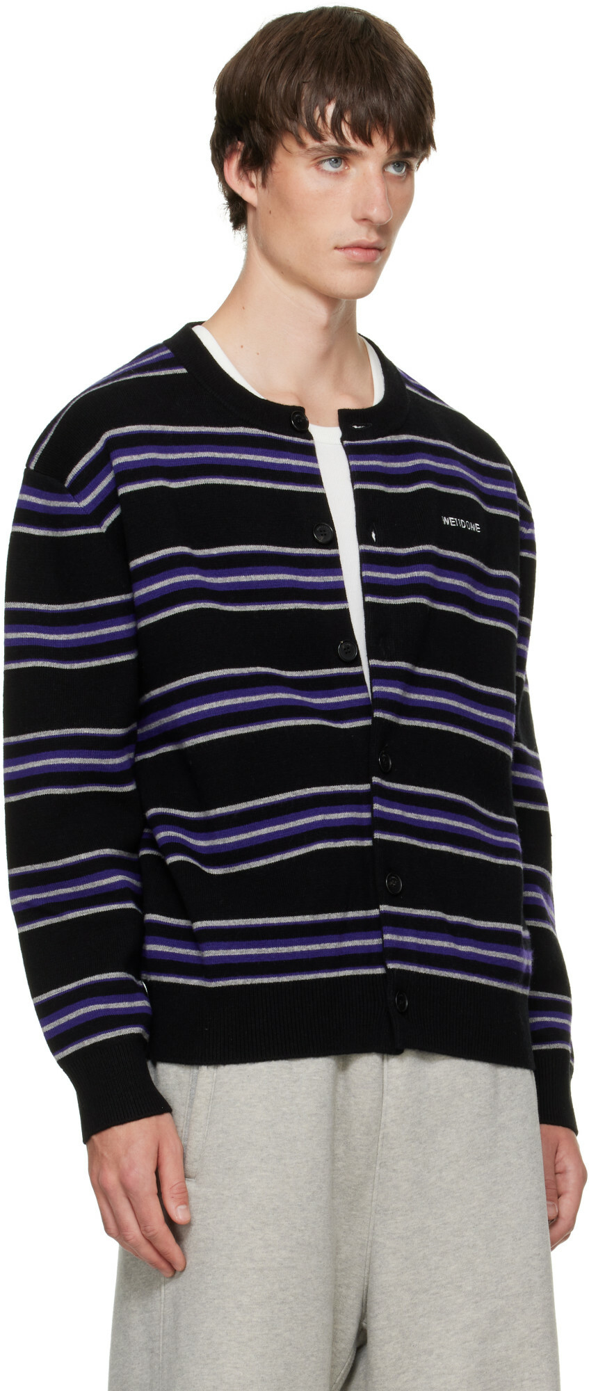 We11done Black Stripe Logo Cardigan