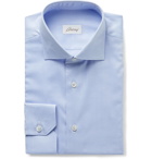 Brioni - Cutaway-Collar Herringbone Cotton Shirt - Blue