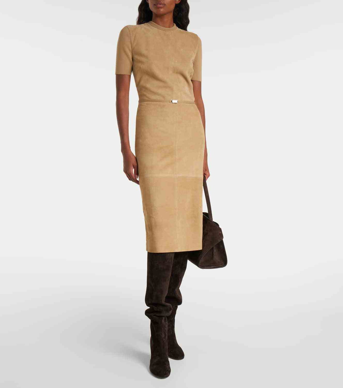 Ralph Lauren Collection Lindsay suede and wool-blend midi dress