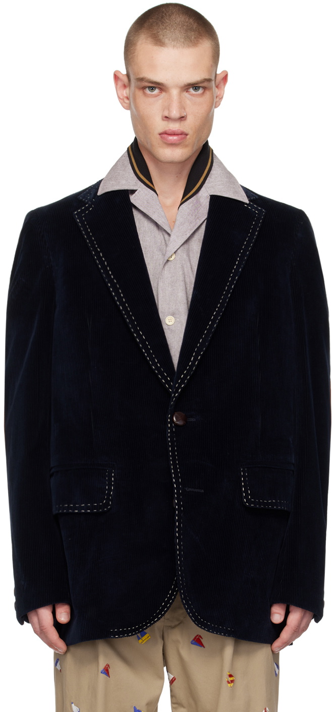 kolor Navy Velvet Blazer