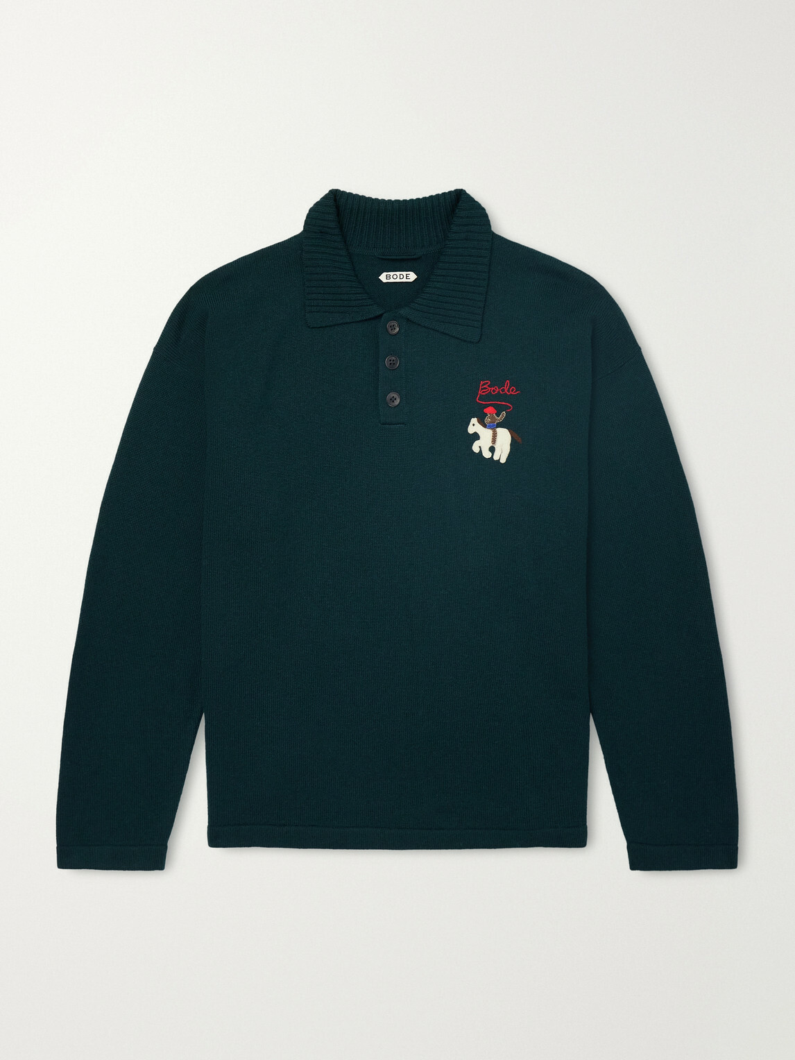 BODE - Logo-Detailed Merino Wool Polo Shirt - Green