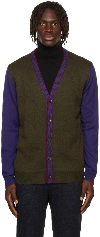 Photo: Etro Green & Blue Wool Colorblock Cardigan