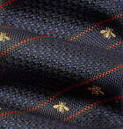 GUCCI - 7cm Logo-Detailed Striped Silk-Jacquard Tie - Blue