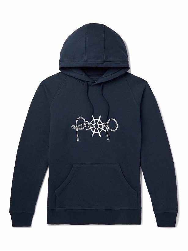Photo: Pop Trading Company - Captain Logo-Embroidered Cotton-Jersey Hoodie - Blue