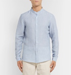 Brunello Cucinelli - Slim-Fit Grandad-Collar Pinstriped Linen Shirt - Men - Blue