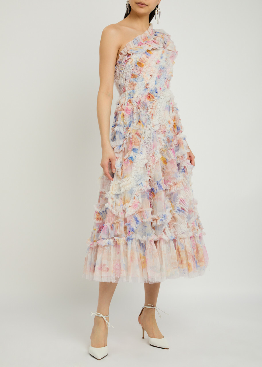 Needle & Thread Mariannes Ruffled Tulle Midi Dress Multicoloured