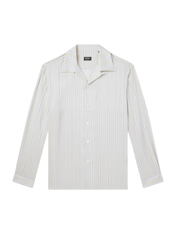 Photo: Zegna - Striped Camp-Collar Silk Shirt - Neutrals