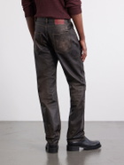 424 - Moto Straight-Leg Leather Trousers - Brown