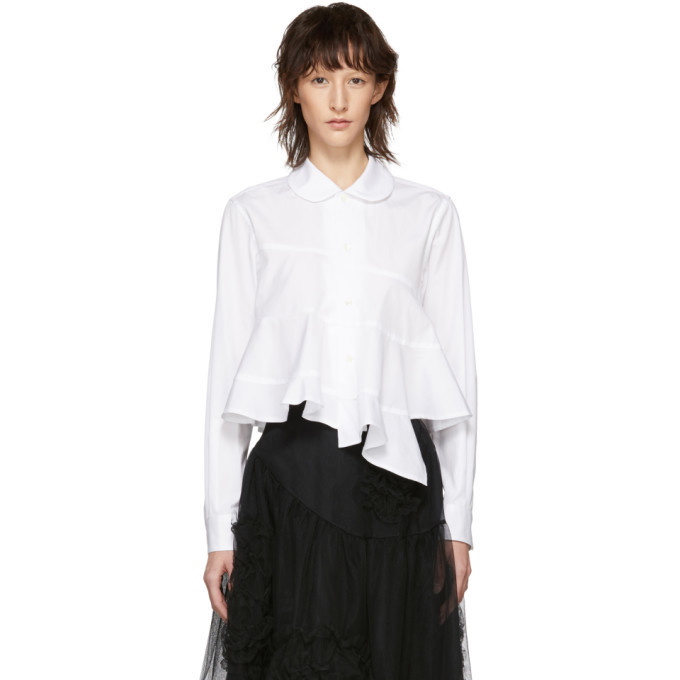 Photo: Comme des Garcons Comme des Garcons White Rounded Collar Ruffle Spiral Shirt