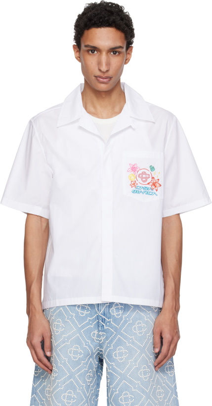 Photo: Casablanca White Collage D'Icones Graphiques Embroidered Shirt