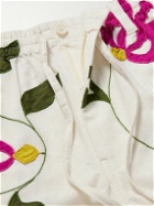 Kardo - Embroidered Appliquéd Cotton Drawstring Shorts - Neutrals