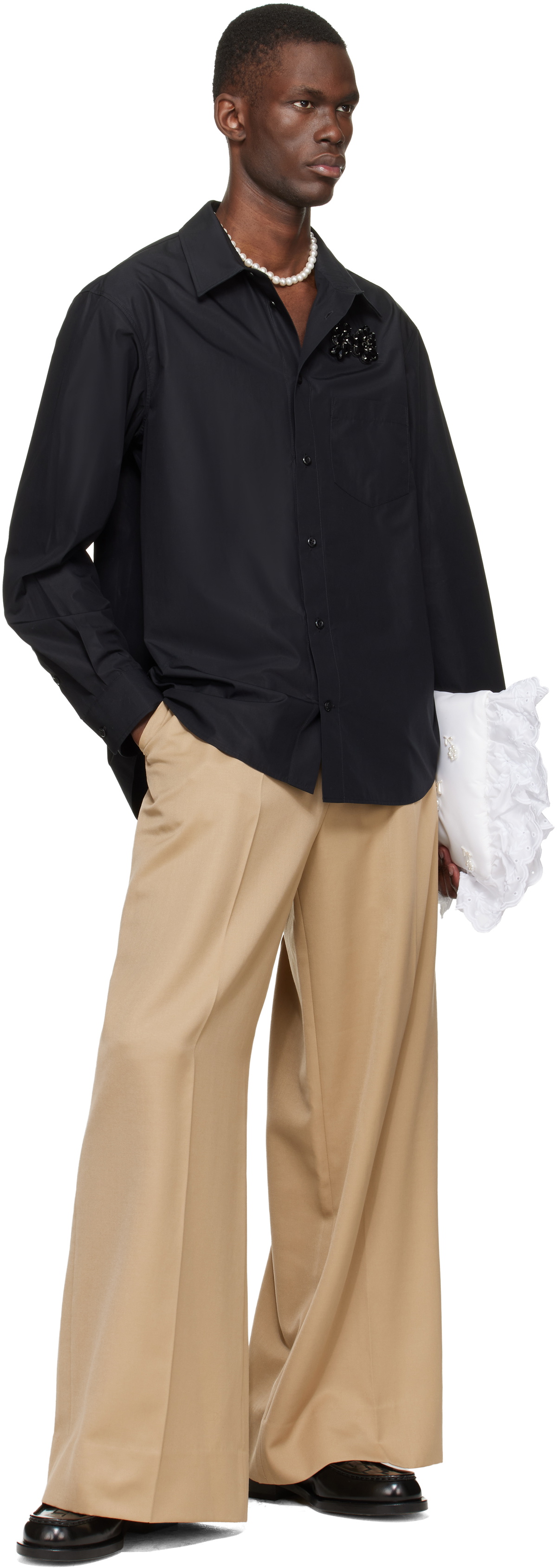 Simone Rocha Black Embellished Classic Shirt