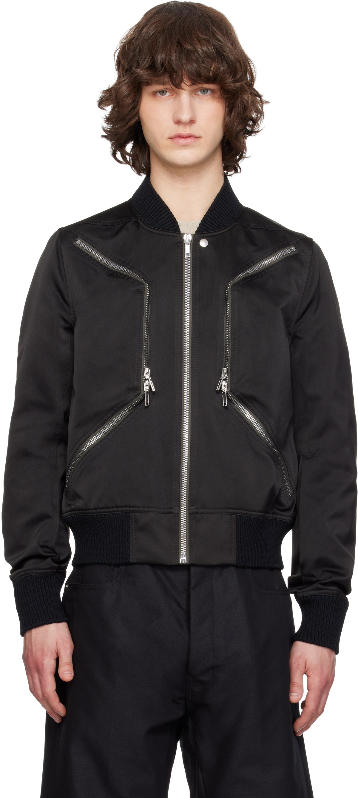 Rick Owens Black Temple Heizer Flight Bomber Jacket