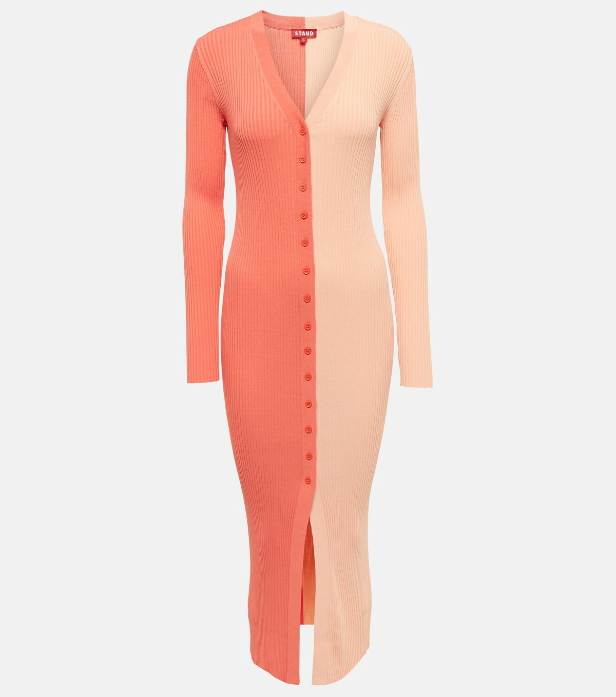 staud ribbed dress Staud Shoko Rib-Knit Long-Sleeve Maxi Dress