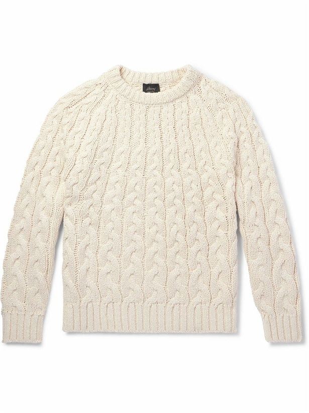 Photo: Brioni - Slim-Fit Cable-Knit Cotton Sweater - White
